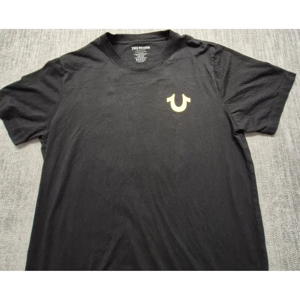 True‎ Religion black Buddha 2 sided Graphic T-shirt XL metallic gold streetwear